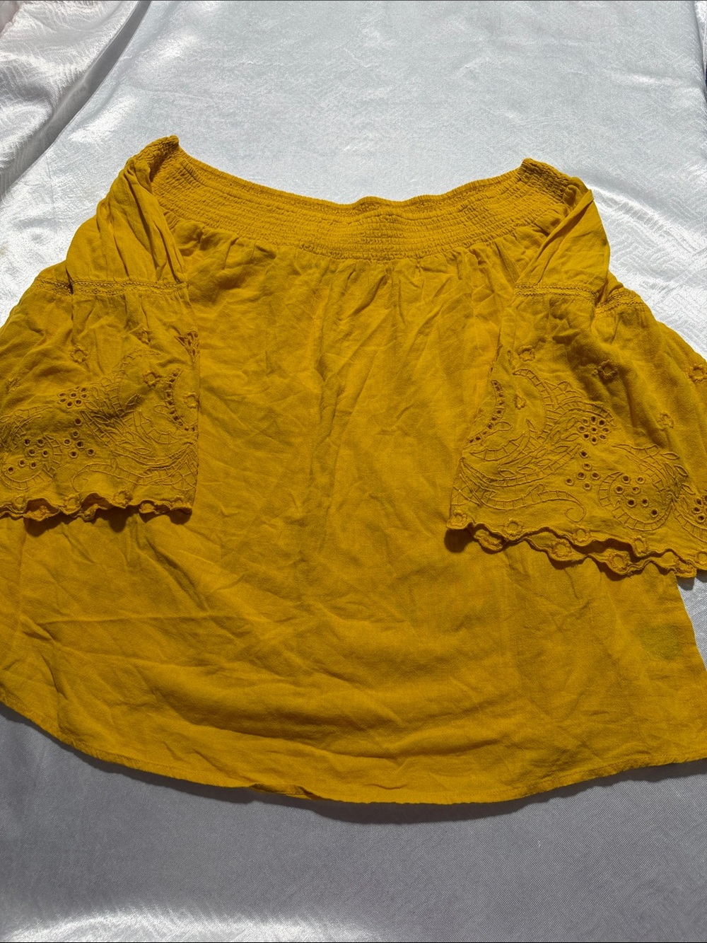 Lane Bryant Mustard Off-Shoulder Eyelet Sleeve Blouse